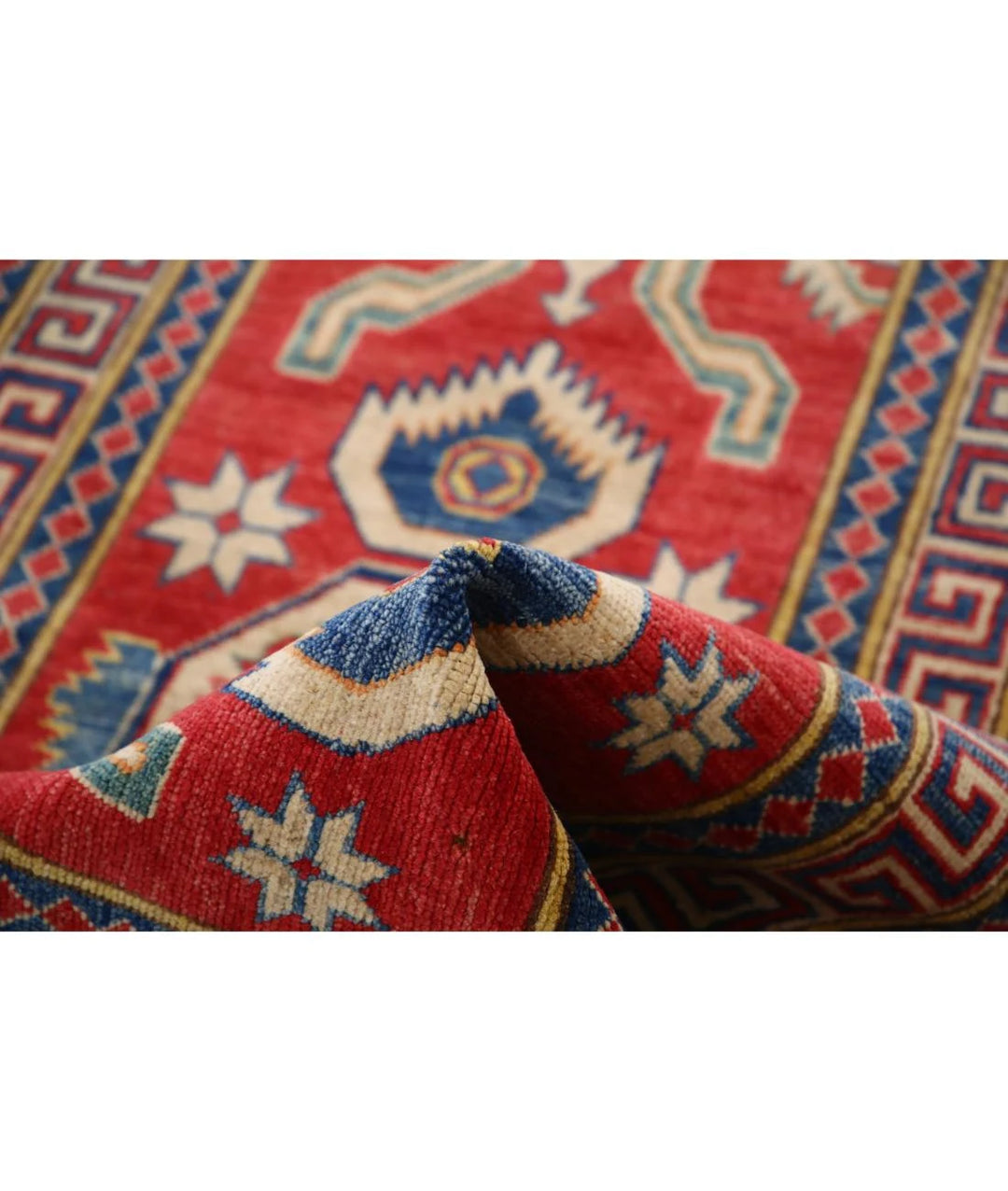 Red Afghan Kazak Rug 2' 8" x 11' 7" Hand-Knotted | No. AT319298