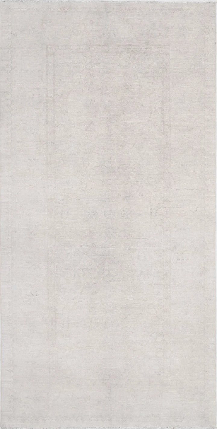 Ivory Afghan Tabriz Rug 5' 2" x 10' 6" Hand-Knotted | No. AT31967