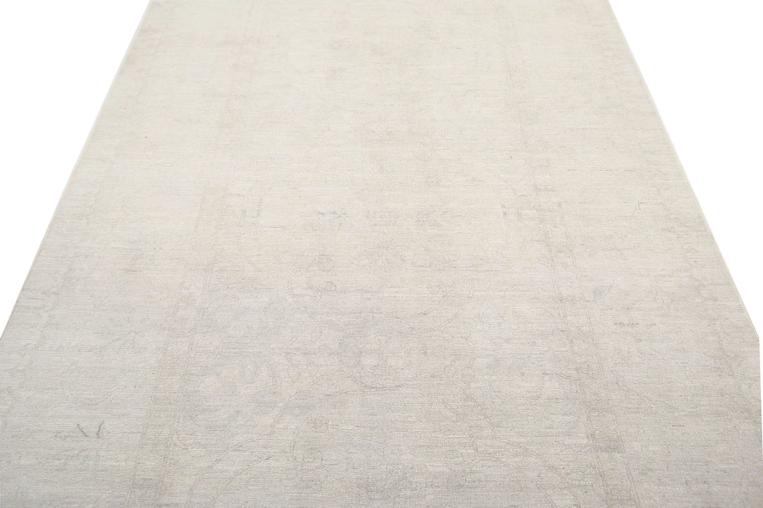 Ivory Afghan Tabriz Rug 5' 2" x 10' 6" Hand-Knotted | No. AT31967