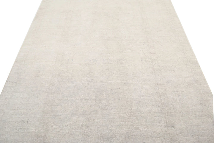 Ivory Afghan Tabriz Rug 5' 2" x 10' 6" Hand-Knotted | No. AT31967
