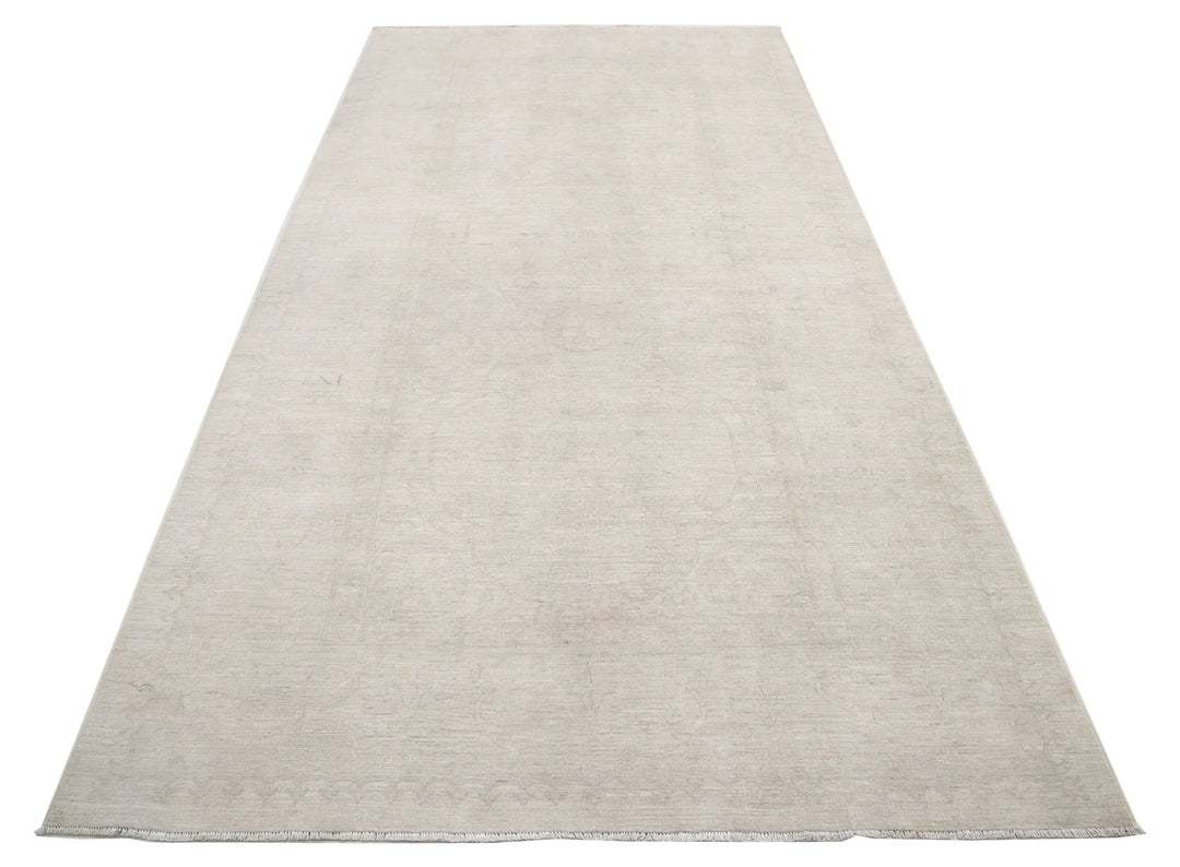 Ivory Afghan Tabriz Rug 5' 2" x 10' 6" Hand-Knotted | No. AT31967