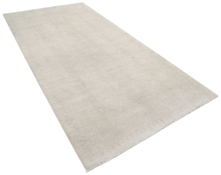 Ivory Afghan Tabriz Rug 5' 2" x 10' 6" Hand-Knotted | No. AT31967