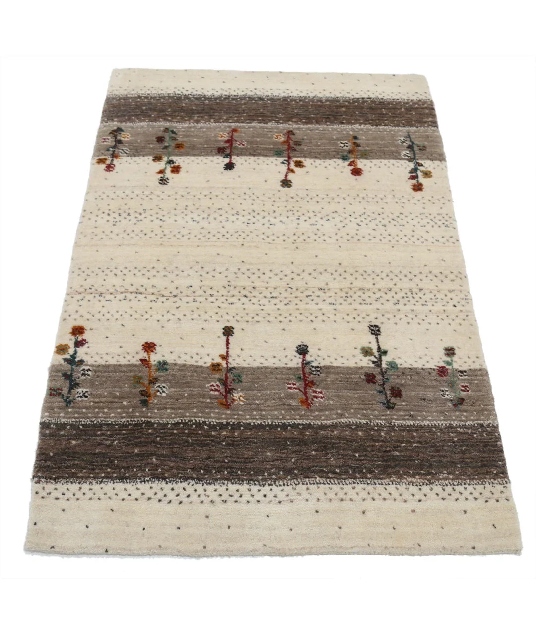 Ivory Indian Oriental Rug 2' 9" x 3' 11" Hand-Knotted | No. AT31980
