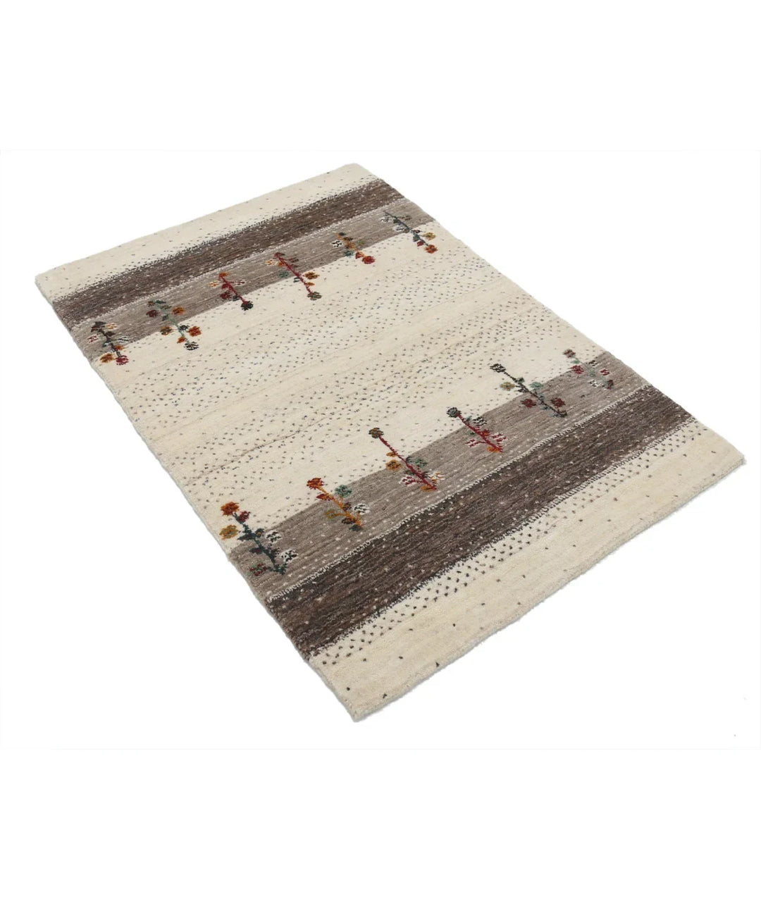 Ivory Indian Oriental Rug 2' 9" x 3' 11" Hand-Knotted | No. AT31980