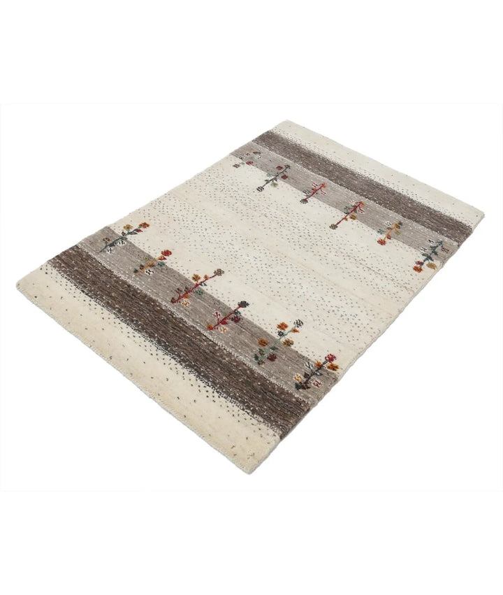 Ivory Indian Oriental Rug 2' 9" x 3' 11" Hand-Knotted | No. AT31980