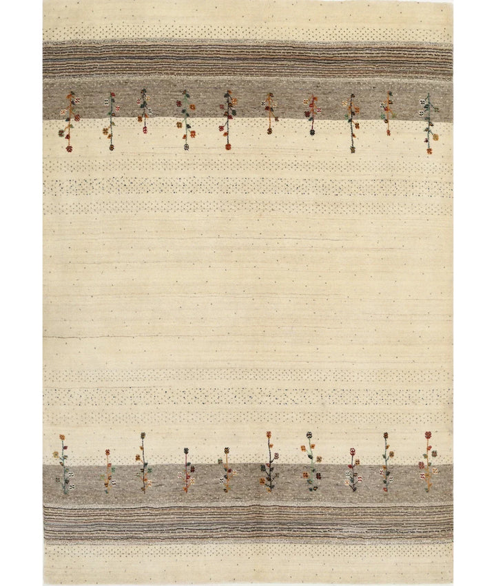 Ivory Indian Lori Rug 4' 8" x 6' 5" Hand-Knotted | No. AT32019