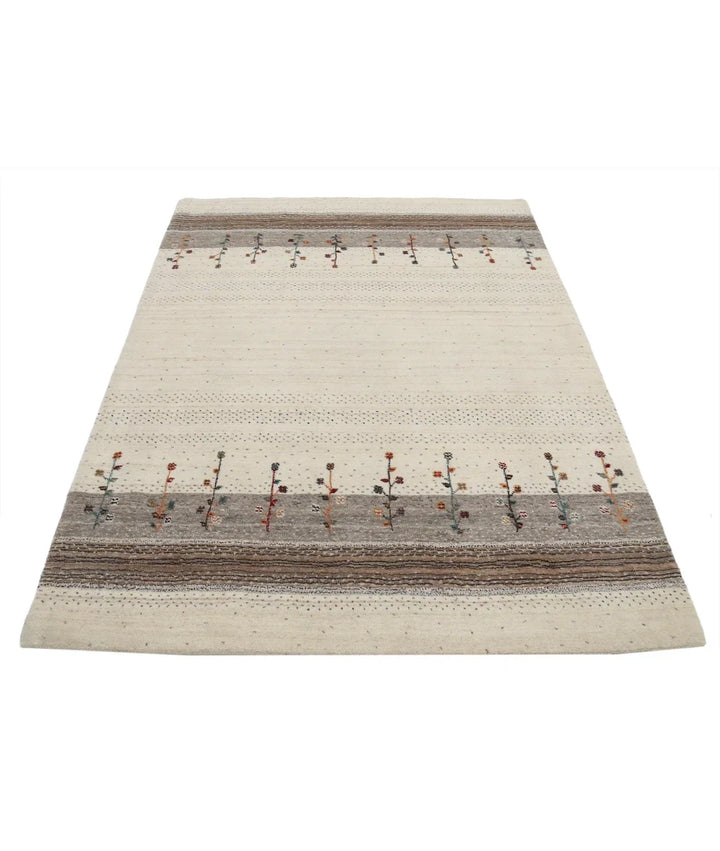 Ivory Indian Lori Rug 4' 8" x 6' 5" Hand-Knotted | No. AT32019