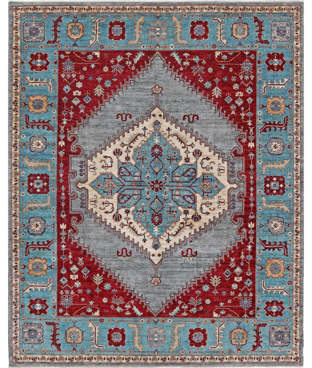 Afghan Heriz Rug 7' 11" x 9' 8" Hand-Knotted | No. AT32132