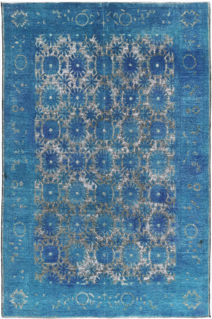 Blue Afghan Oriental Rug 5' 10" x 8' 9" Hand-Knotted | No. AT32243
