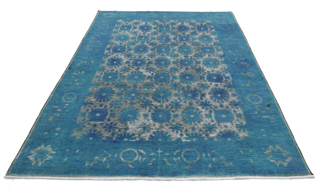 Blue Afghan Oriental Rug 5' 10" x 8' 9" Hand-Knotted | No. AT32243