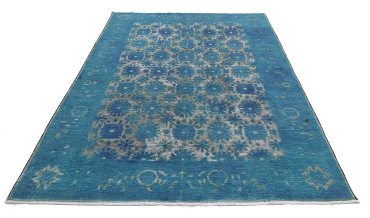 Blue Afghan Oriental Rug 5' 10" x 8' 9" Hand-Knotted | No. AT32243
