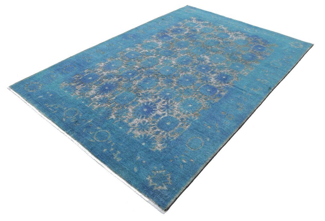 Blue Afghan Oriental Rug 5' 10" x 8' 9" Hand-Knotted | No. AT32243