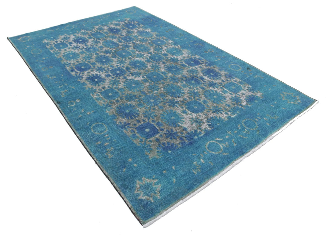 Blue Afghan Oriental Rug 5' 10" x 8' 9" Hand-Knotted | No. AT32243