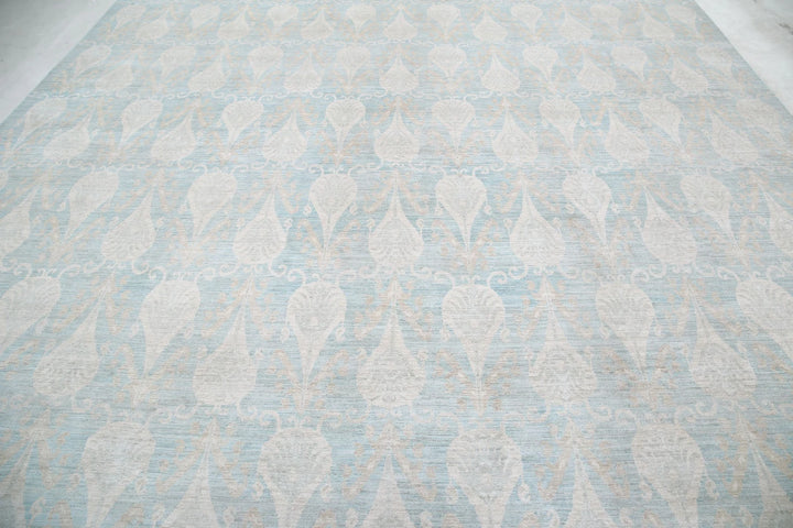 Blue Afghan Oriental Rug 11' 4" x 14' 2" Hand-Knotted | No. AT32493