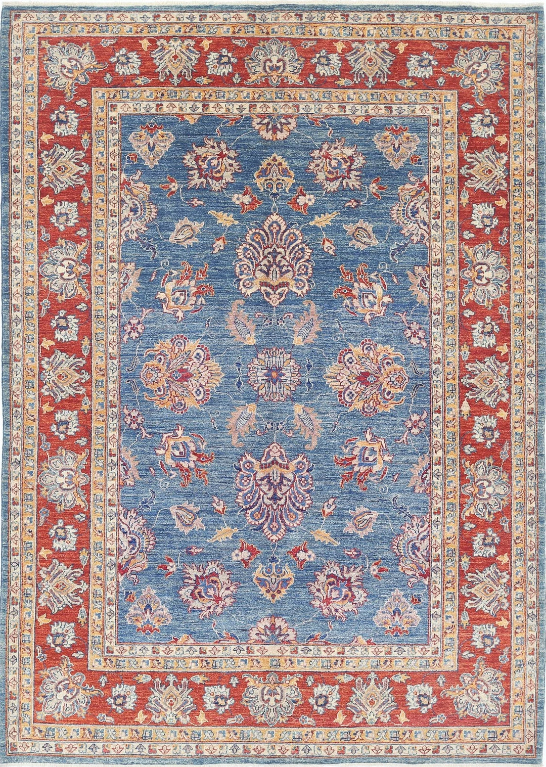 Blue Afghan Ziegler Rug 5' 6" x 7' 11" Hand-Knotted | No. AT32518