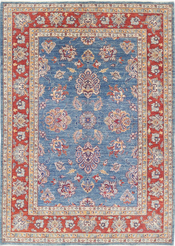 Blue Afghan Ziegler Rug 5' 6" x 7' 11" Hand-Knotted | No. AT32518