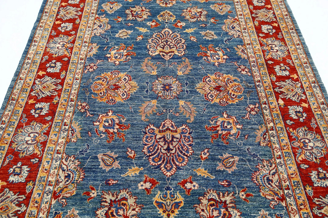 Blue Afghan Ziegler Rug 5' 6" x 7' 11" Hand-Knotted | No. AT32518