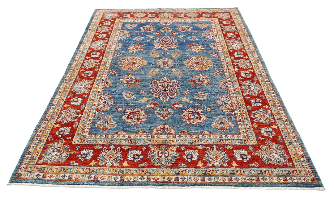 Blue Afghan Ziegler Rug 5' 6" x 7' 11" Hand-Knotted | No. AT32518
