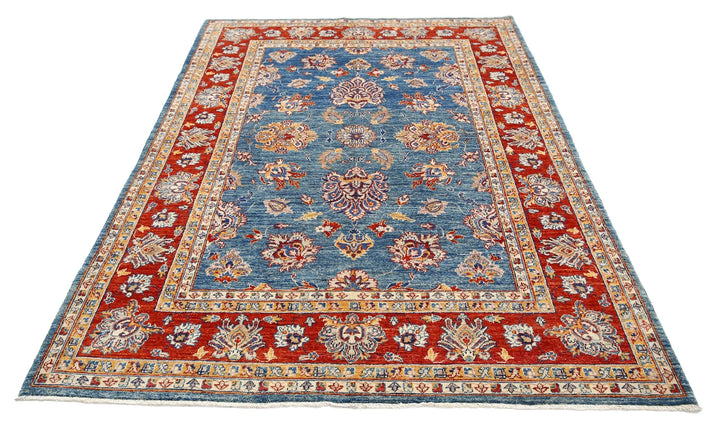 Blue Afghan Ziegler Rug 5' 6" x 7' 11" Hand-Knotted | No. AT32518