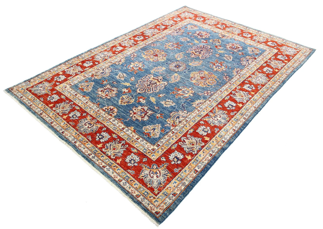 Blue Afghan Ziegler Rug 5' 6" x 7' 11" Hand-Knotted | No. AT32518