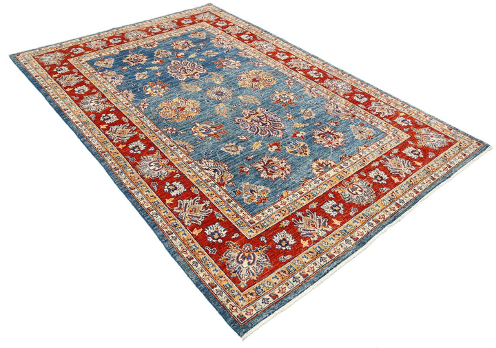 Blue Afghan Ziegler Rug 5' 6" x 7' 11" Hand-Knotted | No. AT32518