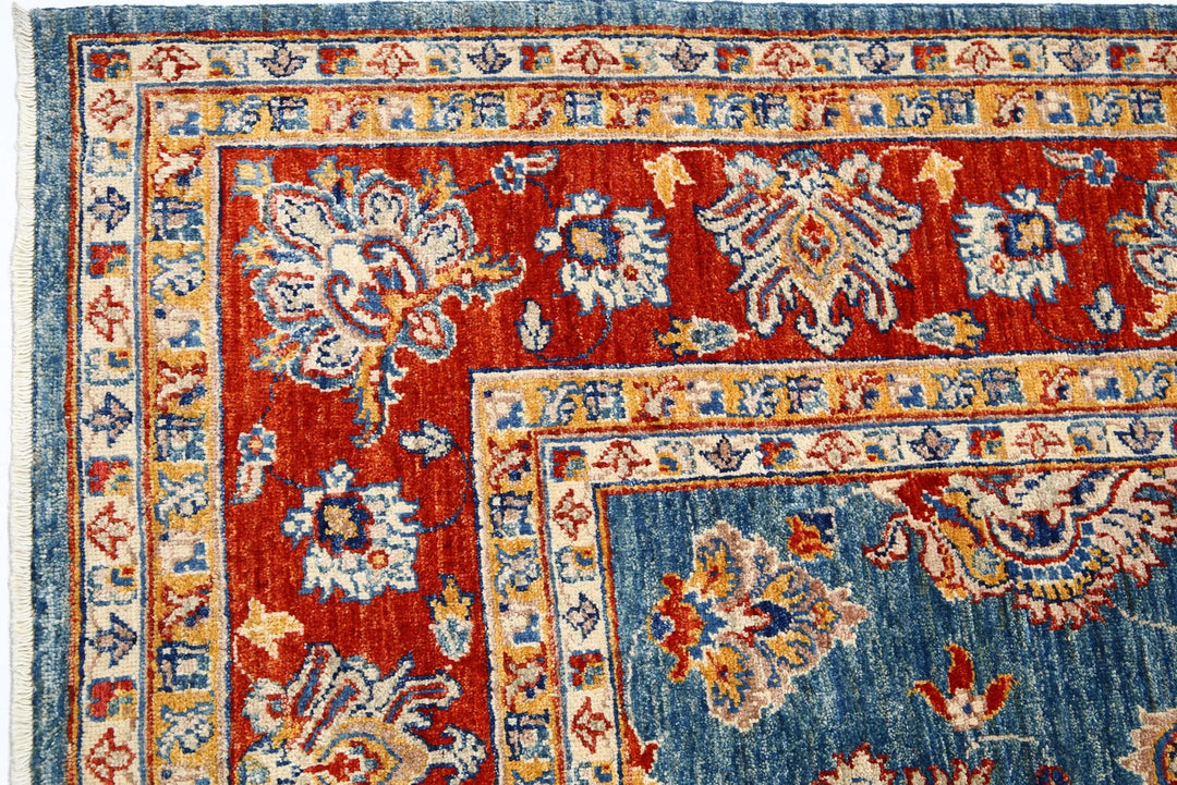 Blue Afghan Ziegler Rug 5' 6" x 7' 11" Hand-Knotted | No. AT32518
