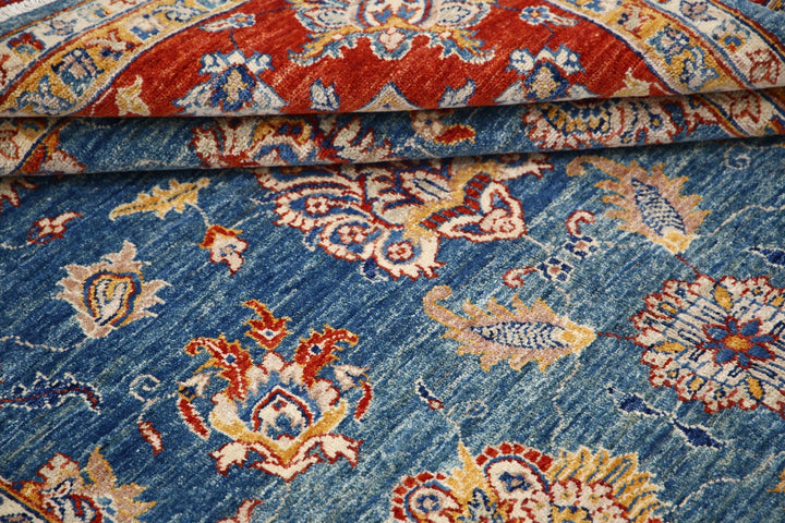 Blue Afghan Ziegler Rug 5' 6" x 7' 11" Hand-Knotted | No. AT32518