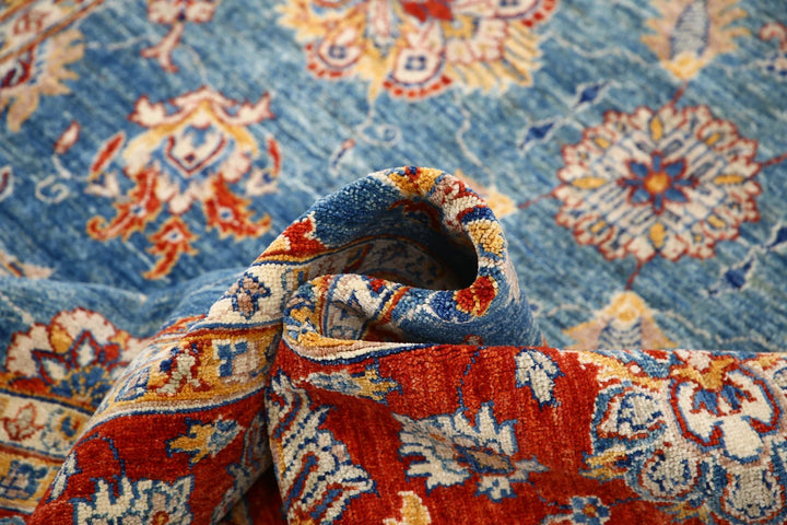 Blue Afghan Ziegler Rug 5' 6" x 7' 11" Hand-Knotted | No. AT32518
