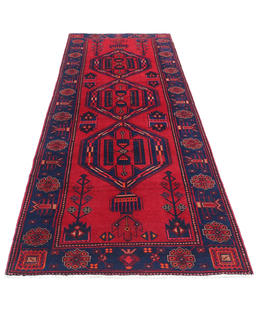 Persian Hamadan Runner Rug 3' 6" x 9' 8" Hand-Knotted | No. AT32600
