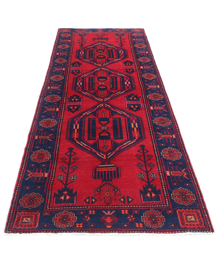 Persian Hamadan Runner Rug 3' 6" x 9' 8" Hand-Knotted | No. AT32600