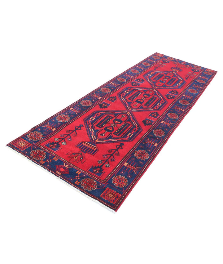 Persian Hamadan Runner Rug 3' 6" x 9' 8" Hand-Knotted | No. AT32600
