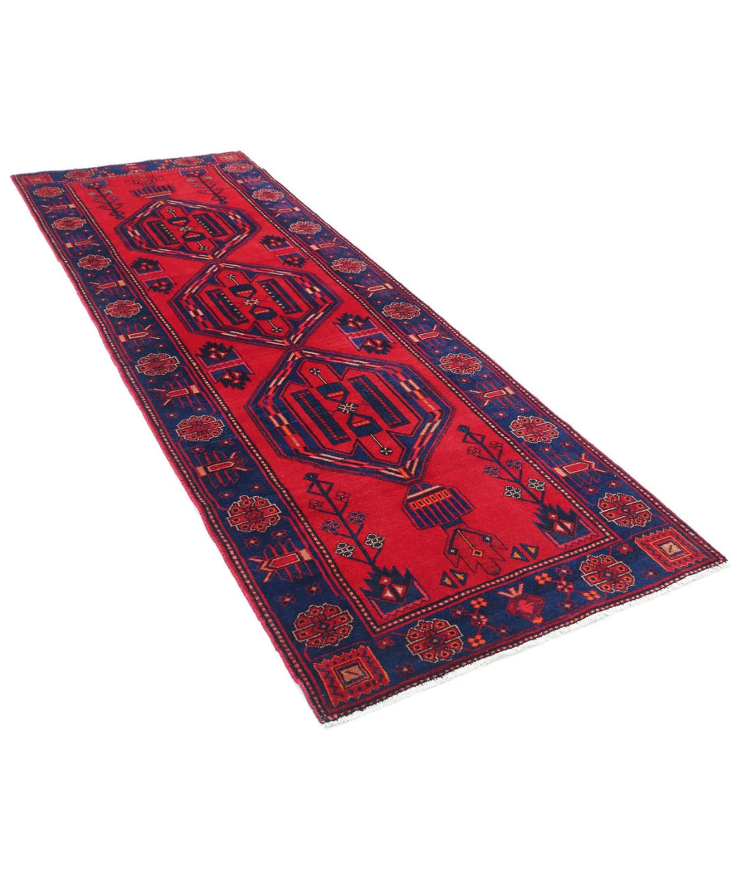 Persian Hamadan Runner Rug 3' 6" x 9' 8" Hand-Knotted | No. AT32600