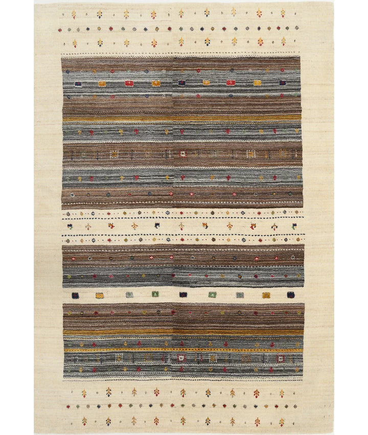 Ivory Indian Lori Rug 5' 7" x 7' 10" Hand-Knotted | No. AT32649