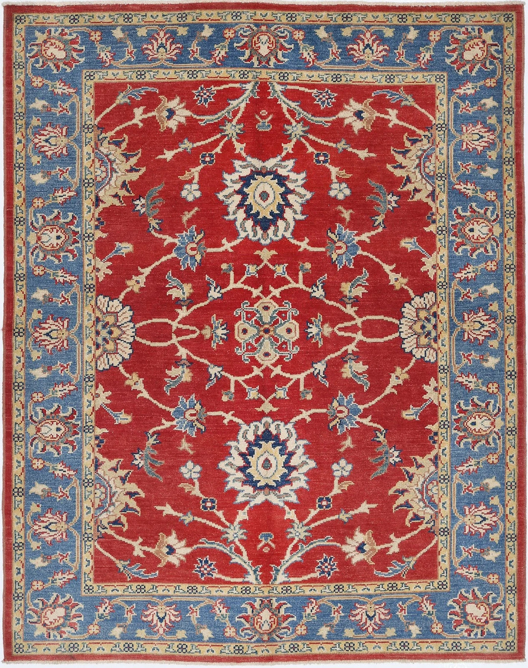 Red Afghan Ziegler Rug 5' 0" x 6' 4" Hand-Knotted | No. AT32688
