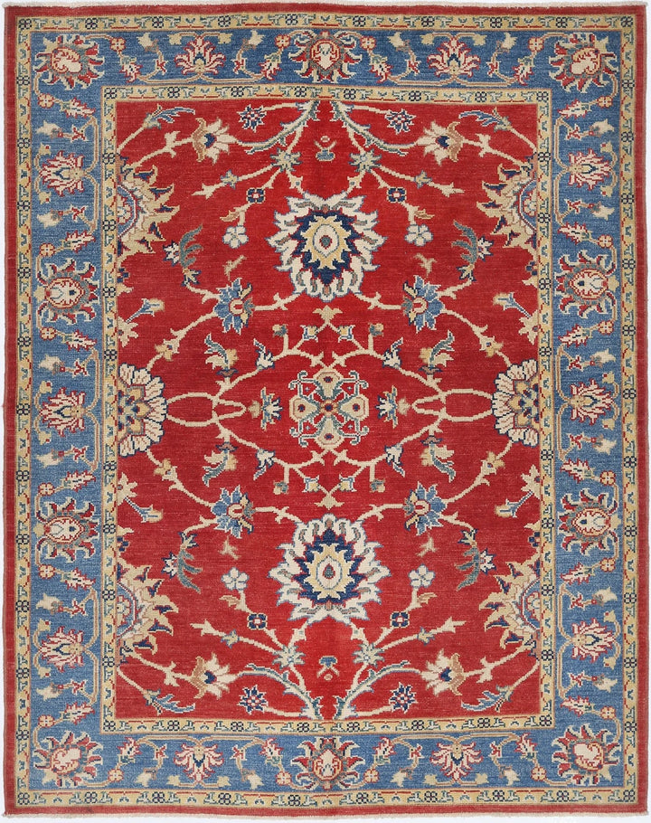 Red Afghan Ziegler Rug 5' 0" x 6' 4" Hand-Knotted | No. AT32688