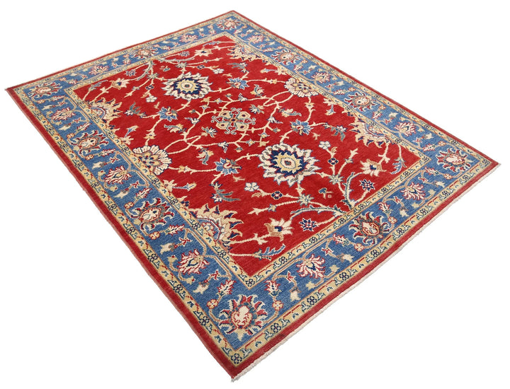 Red Afghan Ziegler Rug 5' 0" x 6' 4" Hand-Knotted | No. AT32688