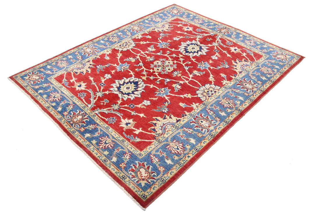 Red Afghan Ziegler Rug 5' 0" x 6' 4" Hand-Knotted | No. AT32688