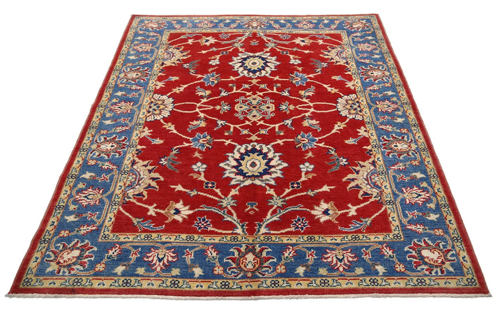 Red Afghan Ziegler Rug 5' 0" x 6' 4" Hand-Knotted | No. AT32688