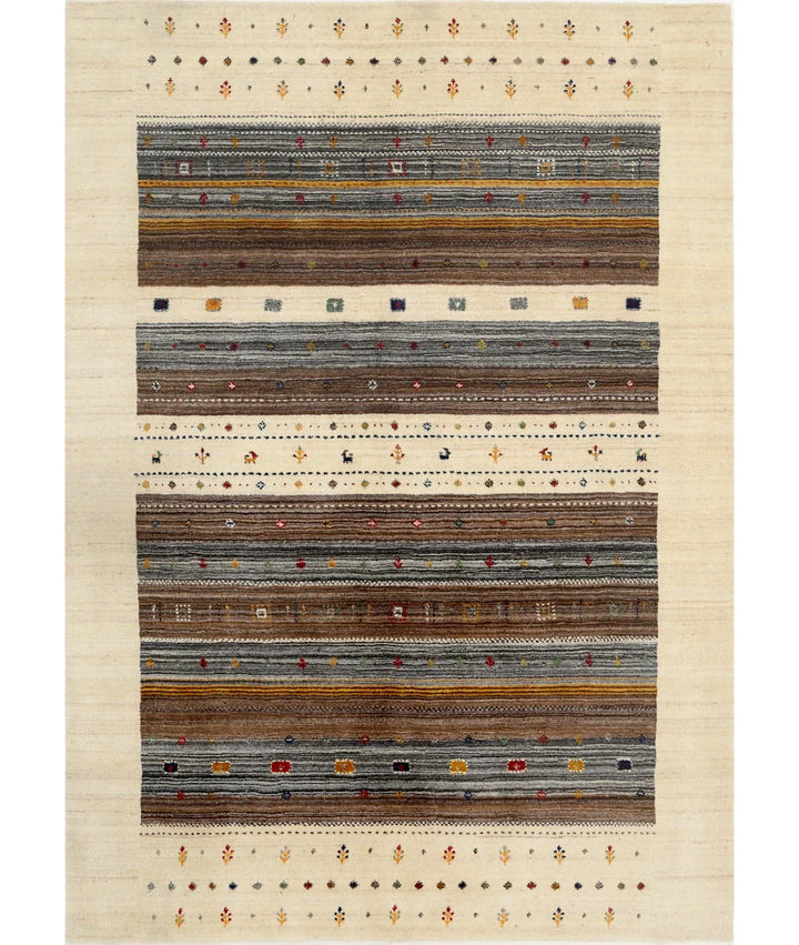 Ivory Indian Lori Rug 5' 8" x 7' 10" Hand-Knotted | No. AT32703