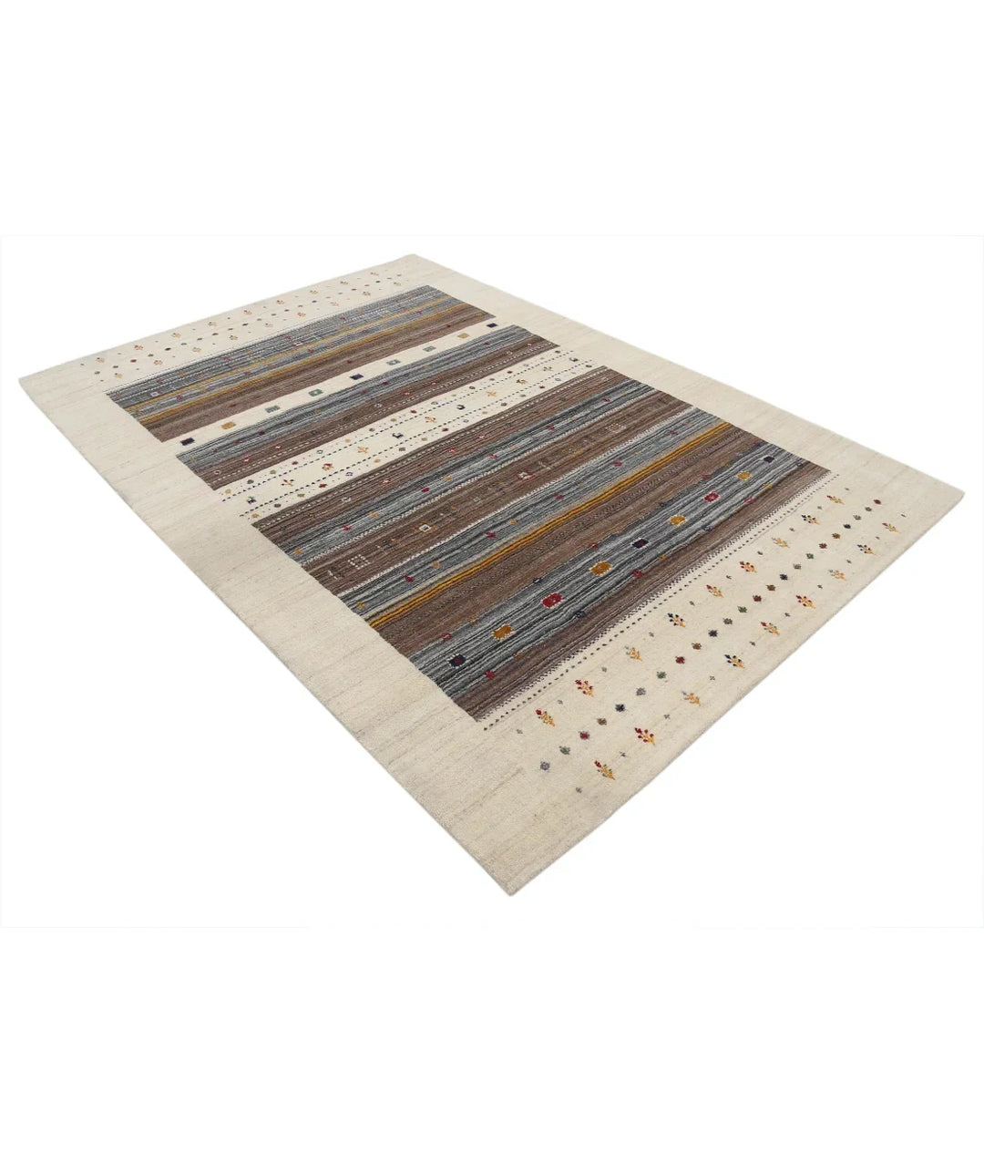 Ivory Indian Lori Rug 5' 8" x 7' 10" Hand-Knotted | No. AT32703
