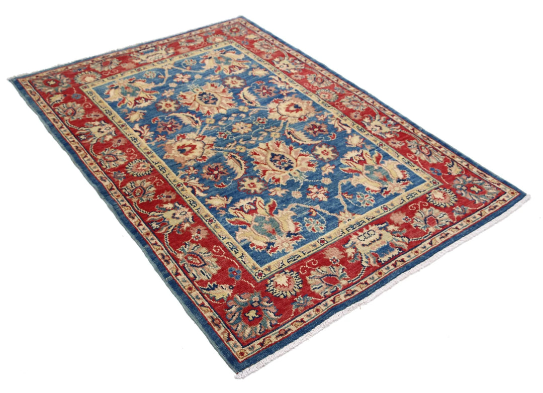 Blue Afghan Ziegler Rug 4' 2" x 5' 11" Hand-Knotted | No. AT32802
