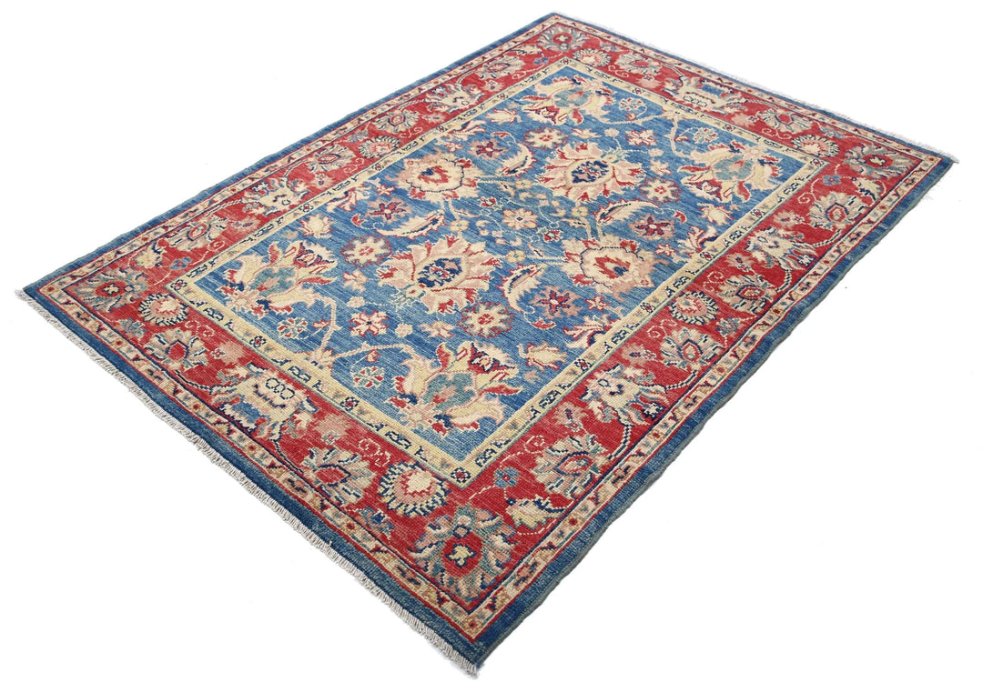 Blue Afghan Ziegler Rug 4' 2" x 5' 11" Hand-Knotted | No. AT32802