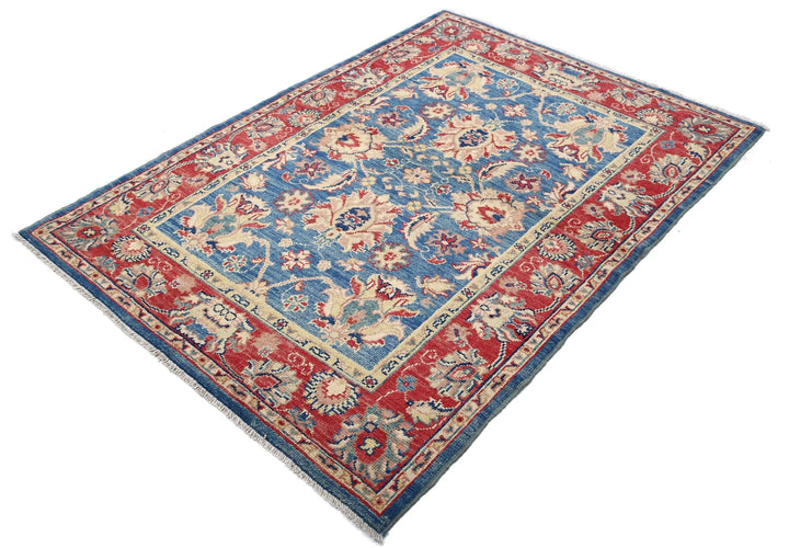 Blue Afghan Ziegler Rug 4' 2" x 5' 11" Hand-Knotted | No. AT32802