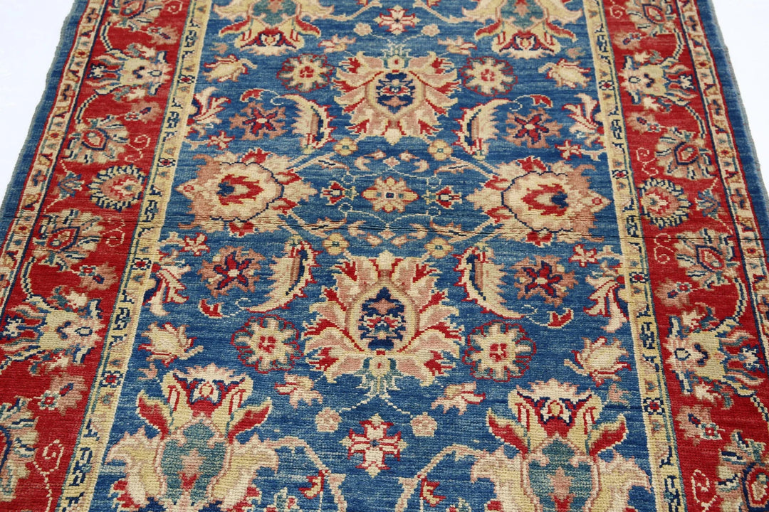 Blue Afghan Ziegler Rug 4' 2" x 5' 11" Hand-Knotted | No. AT32802