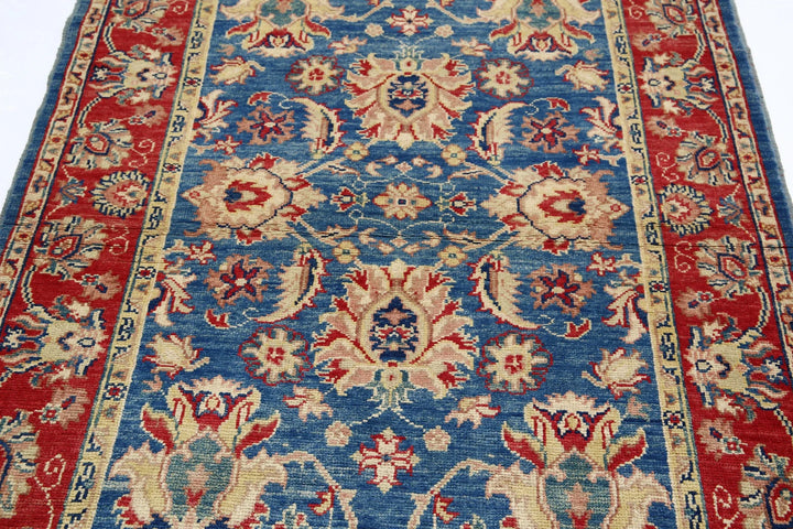 Blue Afghan Ziegler Rug 4' 2" x 5' 11" Hand-Knotted | No. AT32802