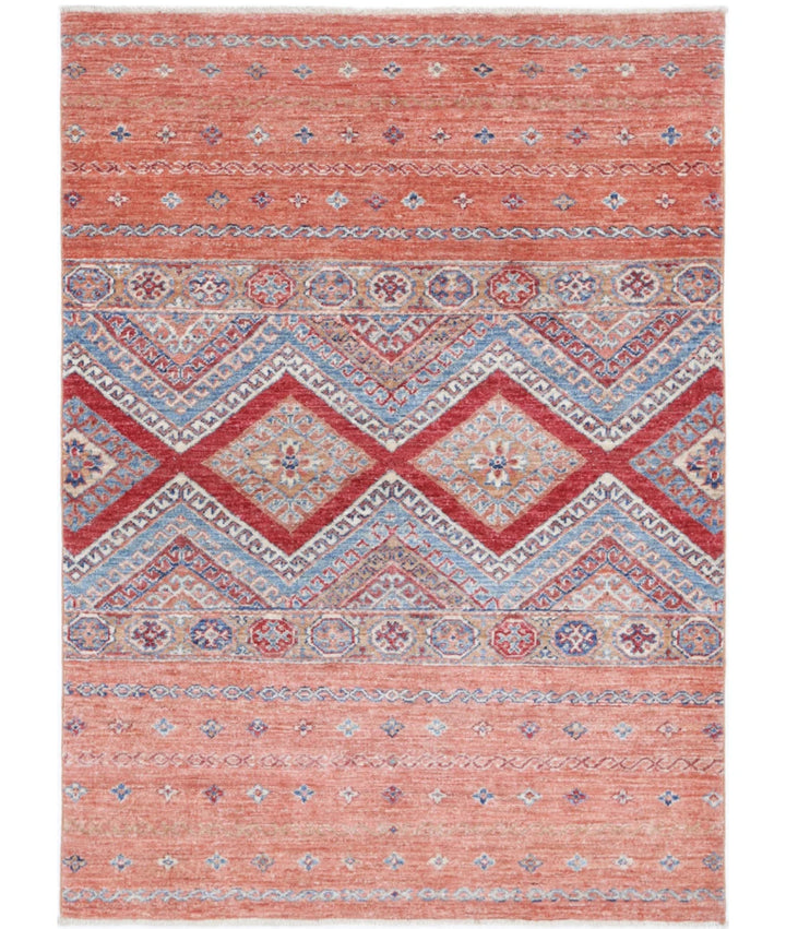 Afghan Khurjeen Rug 3' 4" x 4' 9" Hand-Knotted | No. AT32894