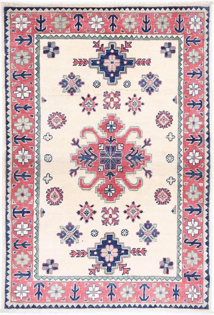 Afghan Kazak Rug 3' 2" x 4' 9" Hand-Knotted | No. AT32934