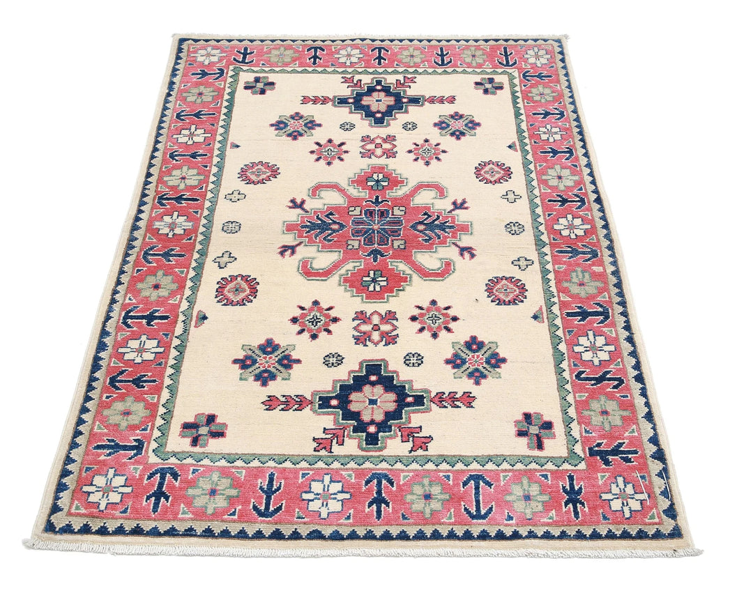 Afghan Kazak Rug 3' 2" x 4' 9" Hand-Knotted | No. AT32934