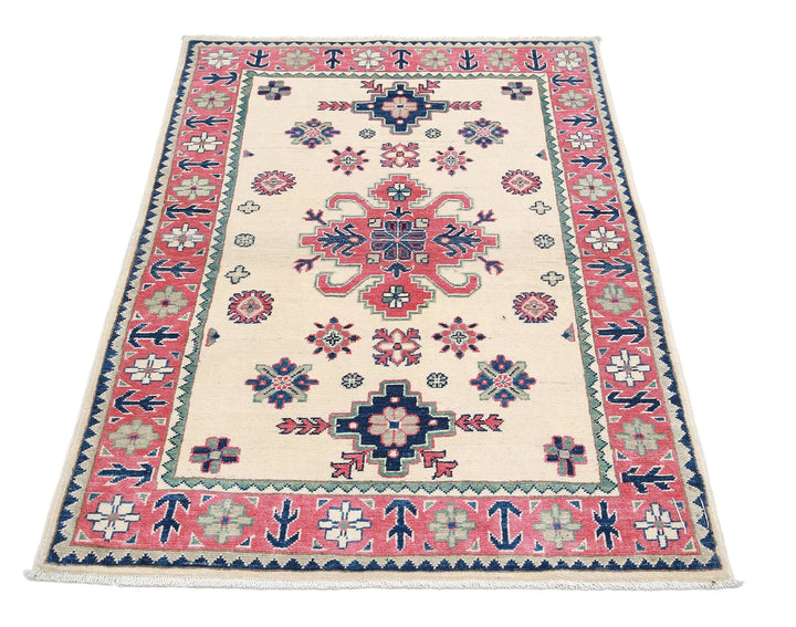 Afghan Kazak Rug 3' 2" x 4' 9" Hand-Knotted | No. AT32934