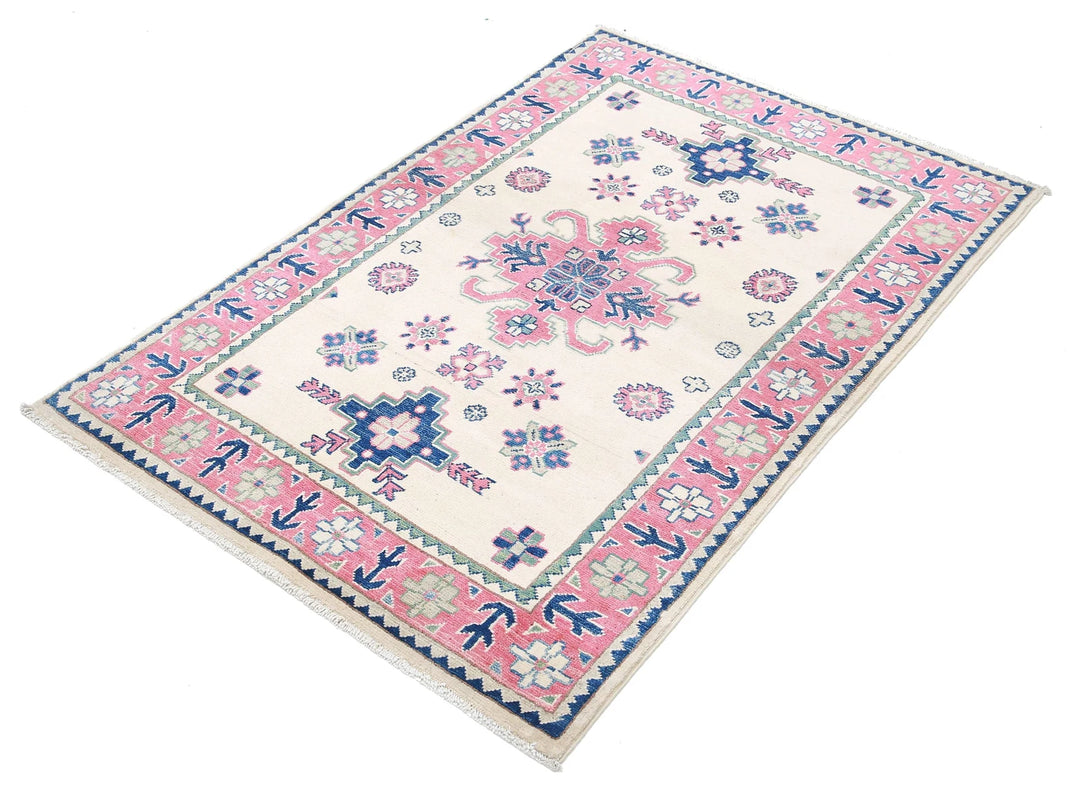 Afghan Kazak Rug 3' 2" x 4' 9" Hand-Knotted | No. AT32934